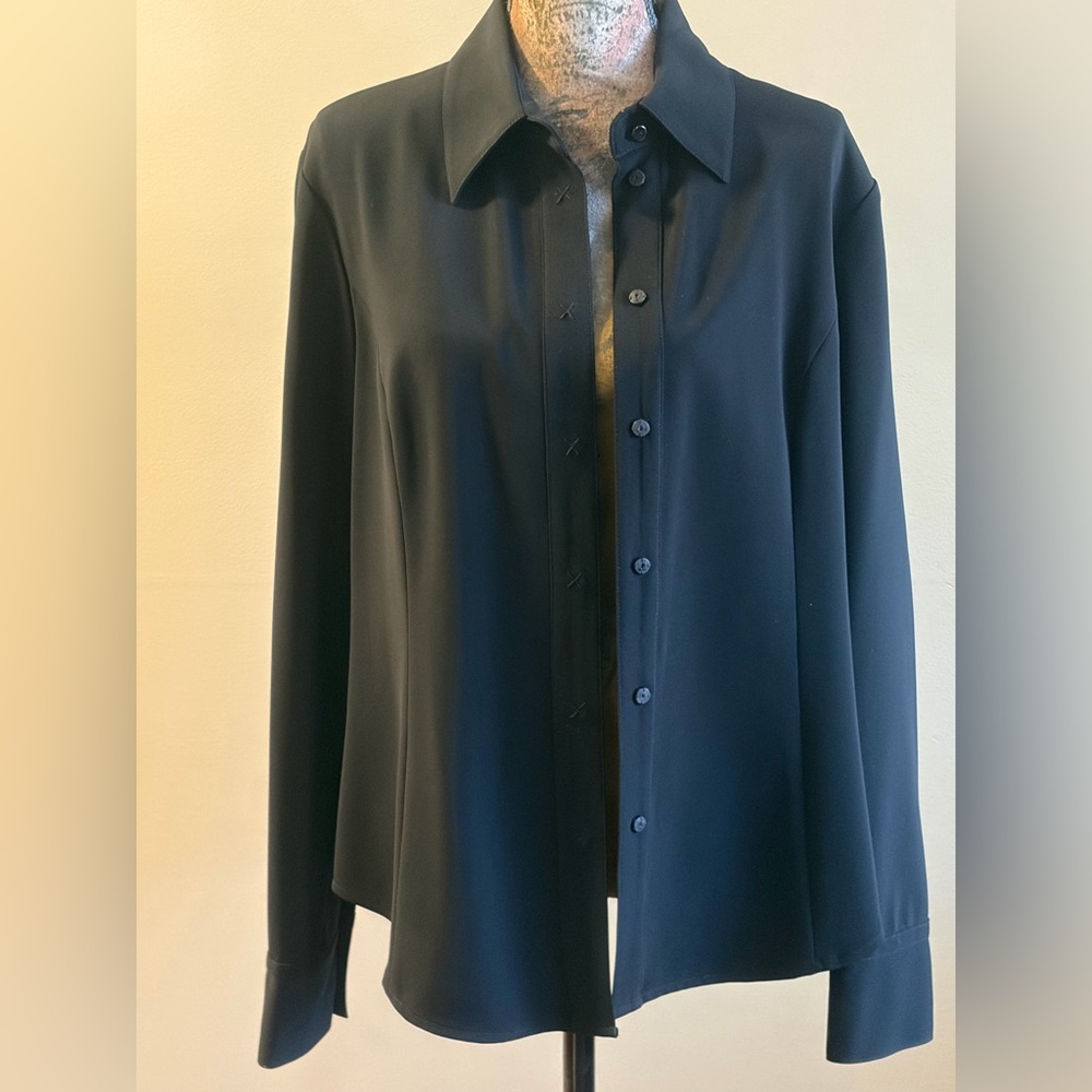 Peter Nygard Womens L Black Tunic Button Up Snaps Shirt